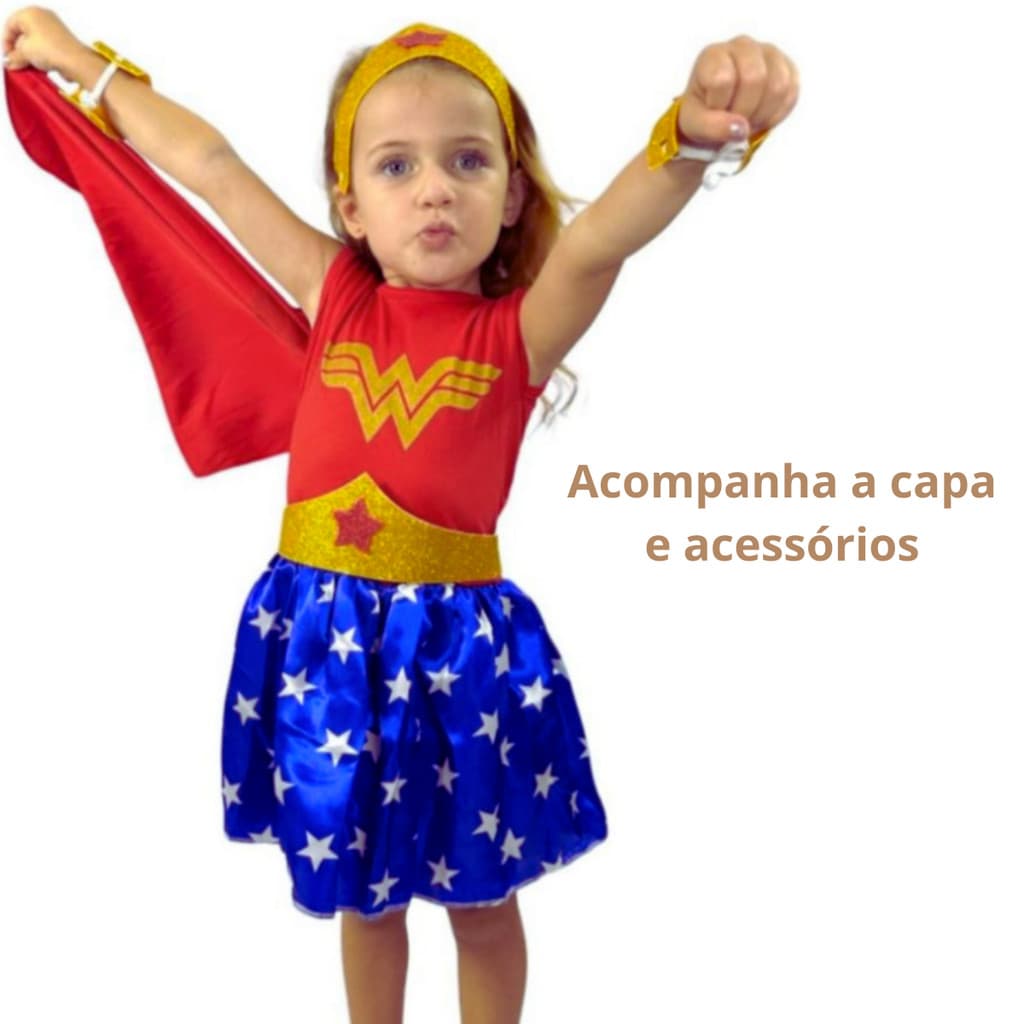 Fantasia Mulher Maravilha Menina Infantil Premium Com Acessórios