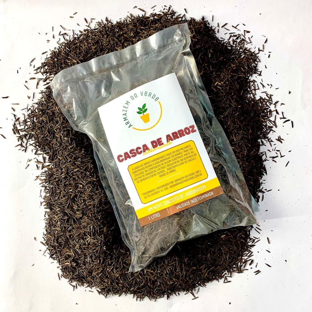 Palha Casca de Arroz Carbonizada Para Substrato 1 Litro