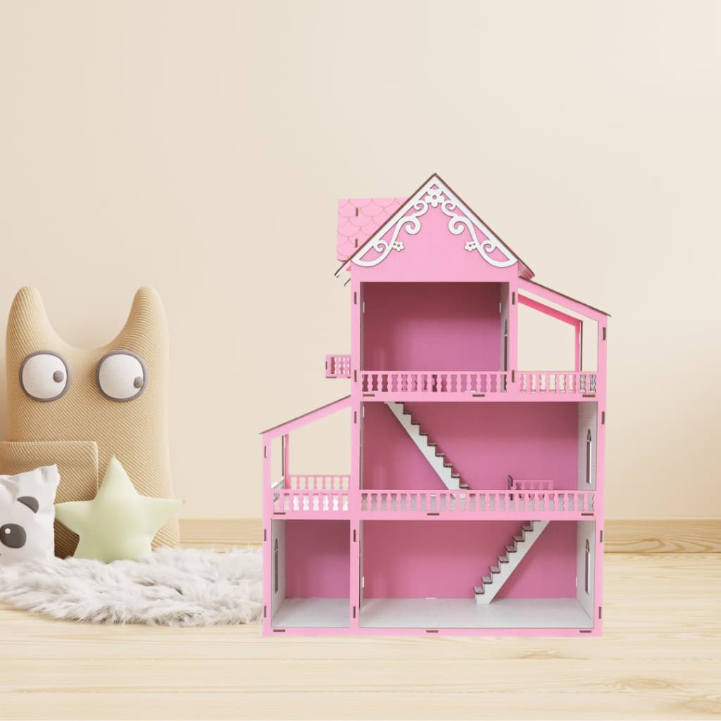 Casa de Boneca Casinha Brinquedo Desmontada 60cm Kids Infantil mdf Rosa e Branco