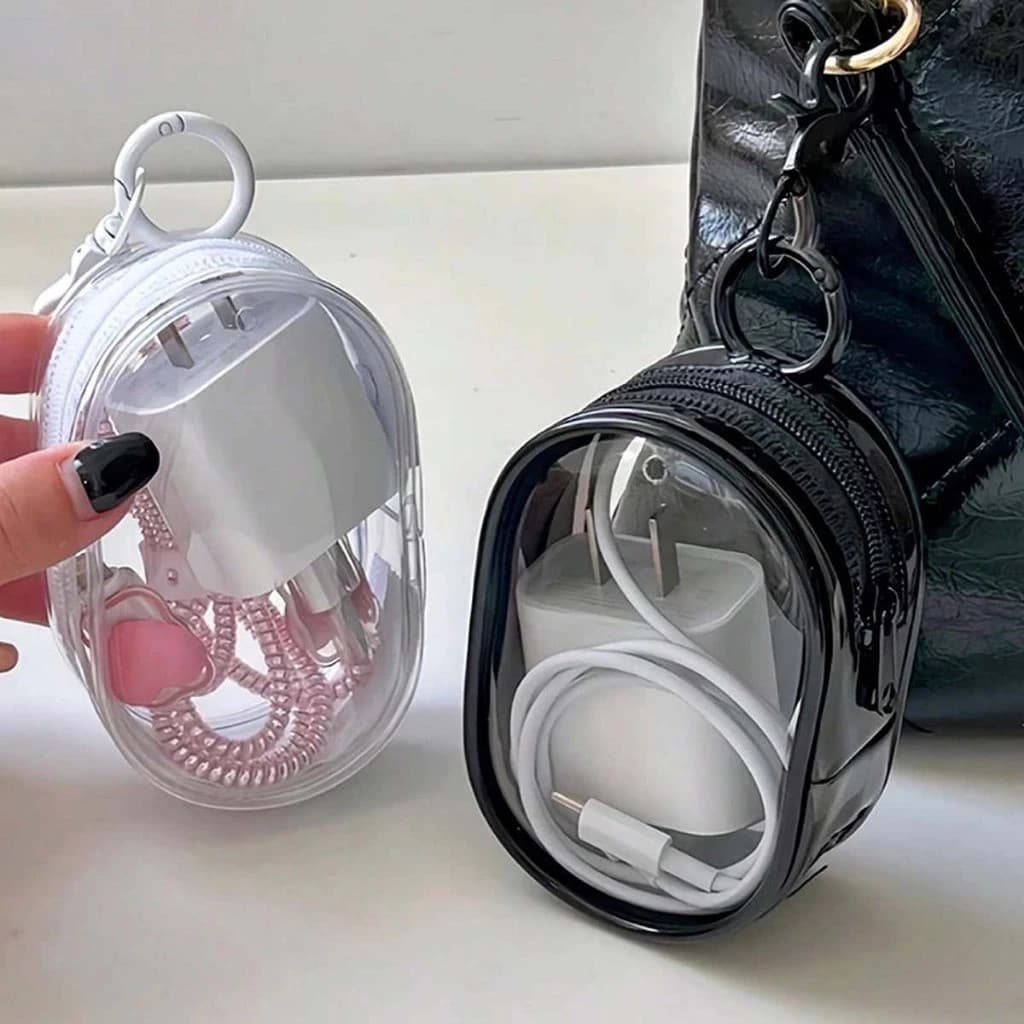 Mini Bolsa Portátil Com Zíper Transparente Carregador , Fone De Ouvido E Estojo Para Acessórios De Viagem