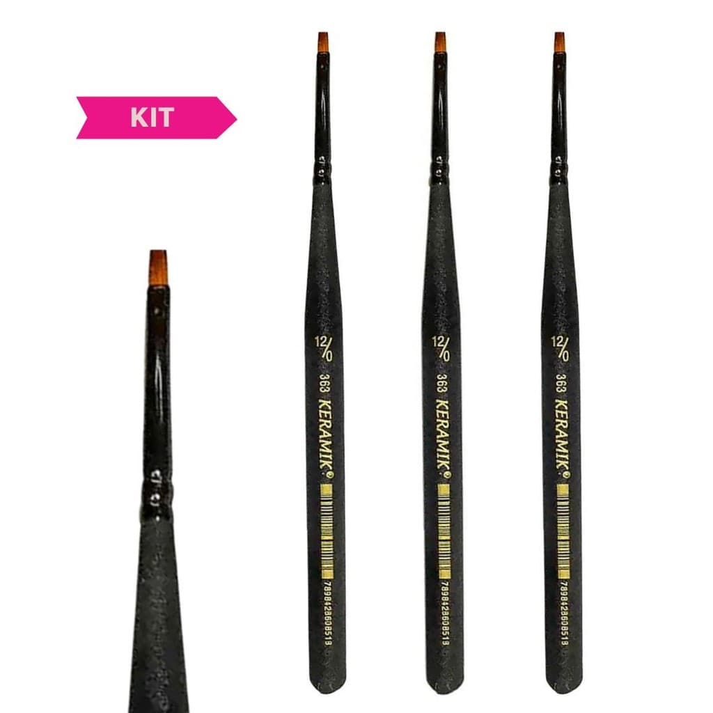 Kit Pincel Chato Keramik Mini Brush Série 383 n. 12/0 (3 unidades)
