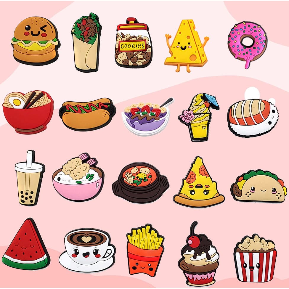 Acessórios fofos de hambúrguer de pão delicioso simulado, botões de decoração DIY, pingente de croc, acessórios de charm