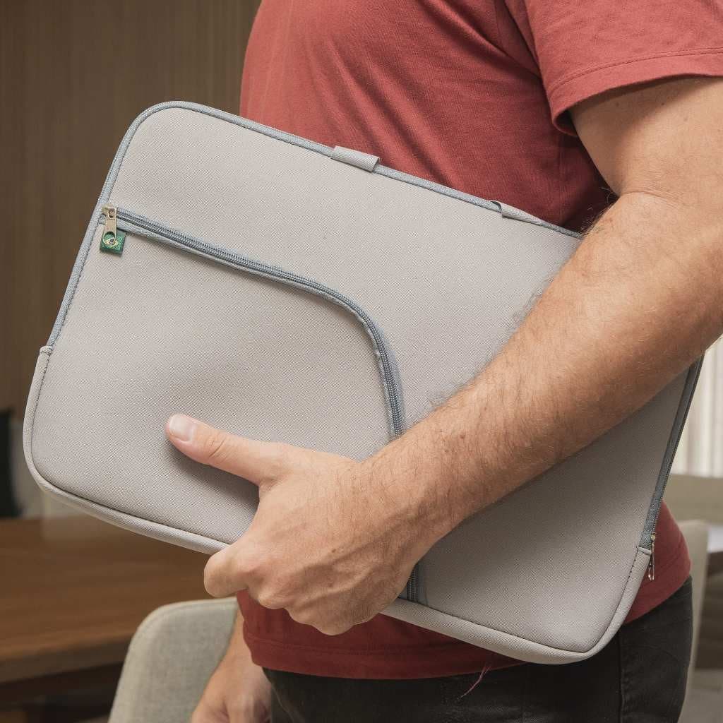 Pasta Notebook Capa Case Cinza Com Bolso Polegadas Resistente Impermeável Alça Externa