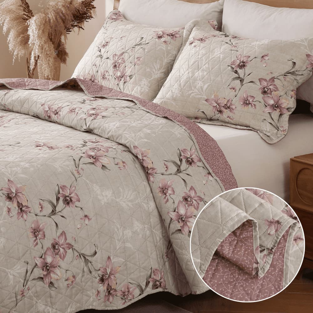 Kit Colcha Cobre Leito 3 Peças Itália Dupla Face  Aba Americana King Queen Casal Solteiro