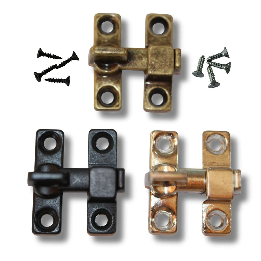 Kit c/ 2 Trincos Fecho Tranqueta Metal Bico Virado para Portas e Janelas e parafusos