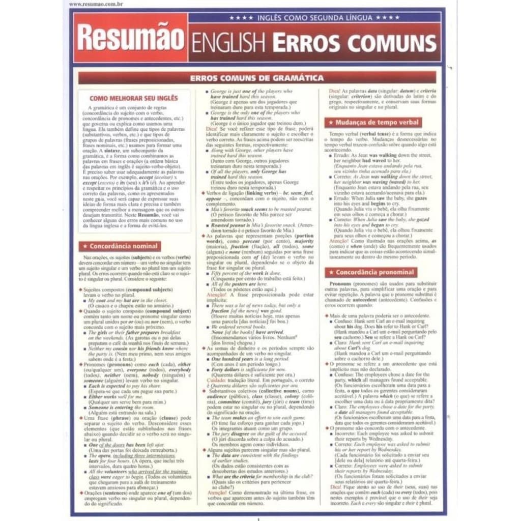 Resumao English Erros Comuns