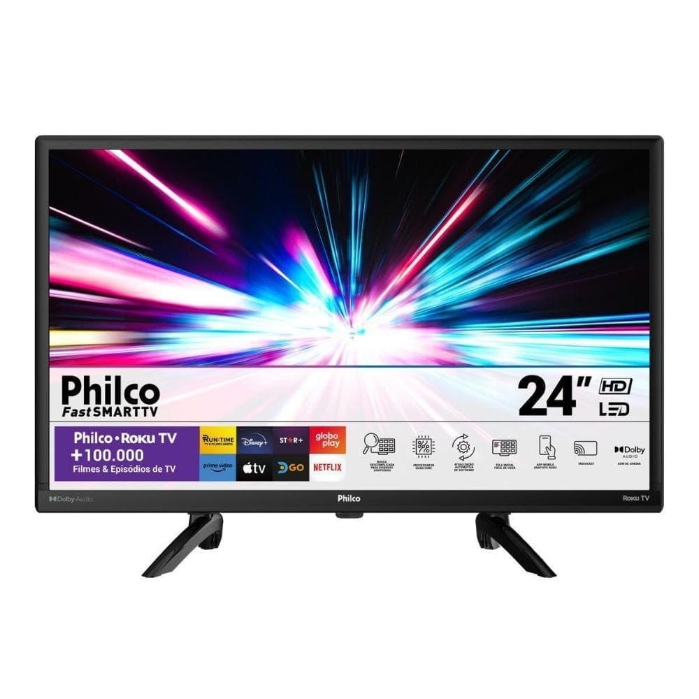 Smart TV Philco PTV24G5YR2CP HD 24" Roku OS Processador Quad Core e Dolby Audio