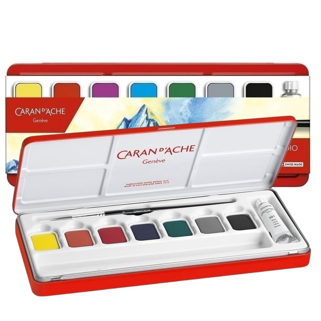 Estojo de Tinta Guache Caran d'Ache Studio - 8 Cores em Pastilha