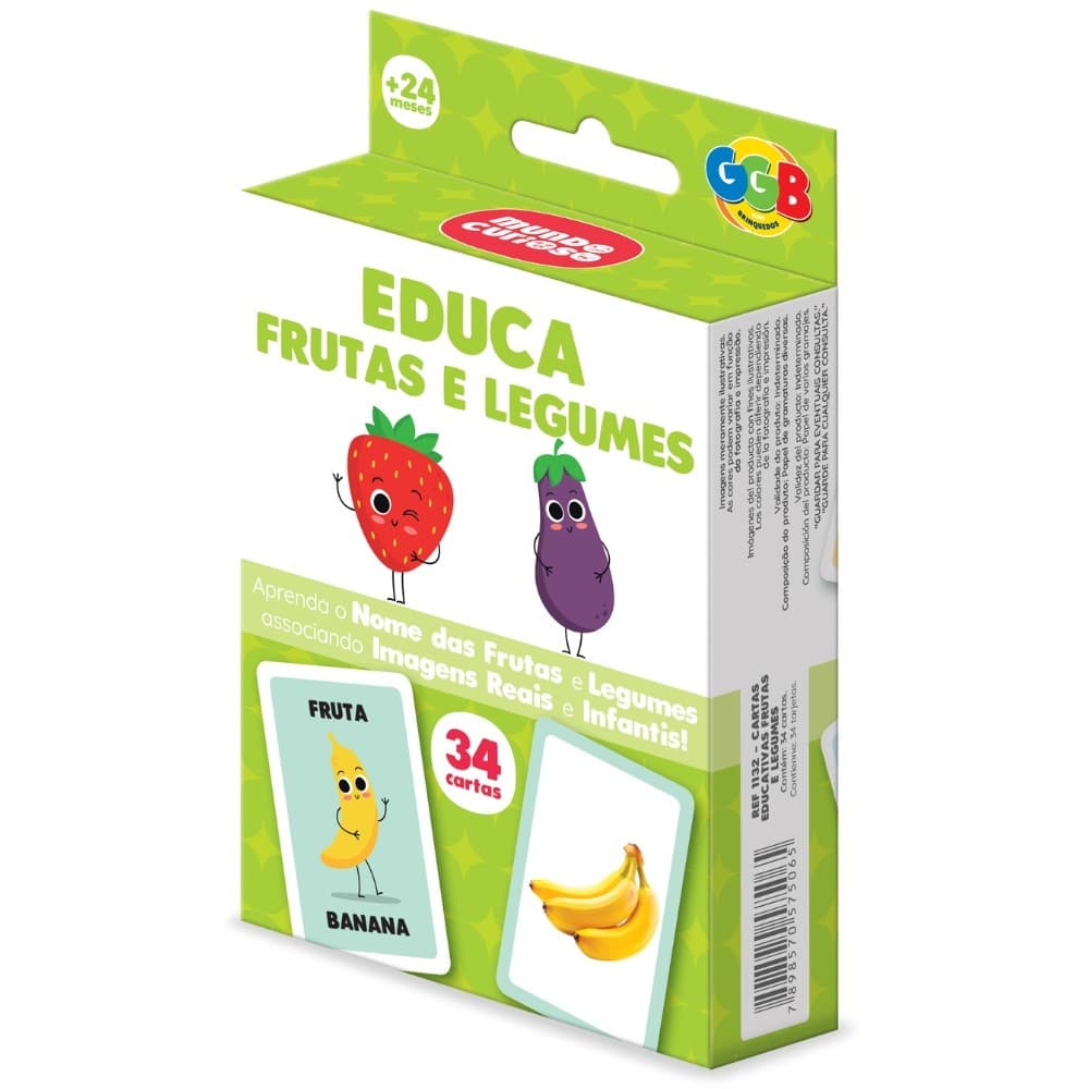 JOGO EDUCA FRUTAS E LEGUMES 34 CARTAS GGB BRINQUEDO MESA IMAGEM REAL NOME EDUCATIVO INFANTIL CRIANÇA