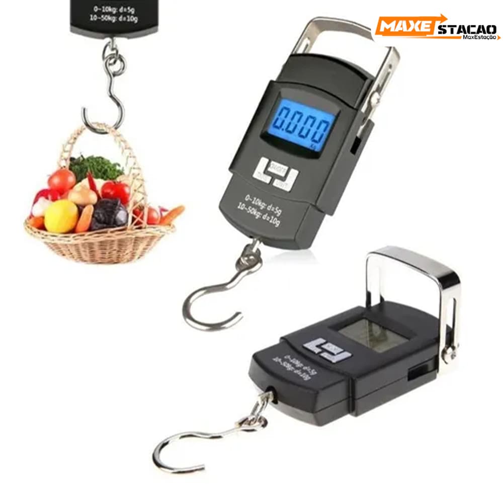 Balança Digital 50kg De Mão Profissional Bagagem Mala Pescaria Leve Prática Com Gancho