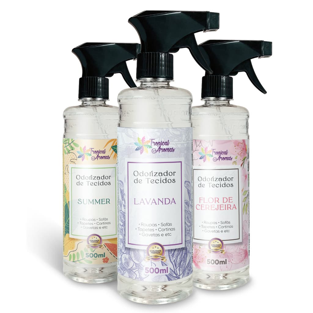 Kit Spray Odorizador de Tecidos Lavanda Summer Flor de Cerejeira 500ml Tropical Aromas