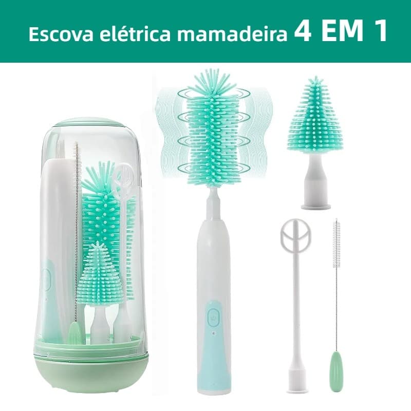 Conjunto Limpeza Elétrica de Escova de Mamadeira Silicone  Recarregável Multifuncional para Viagens
