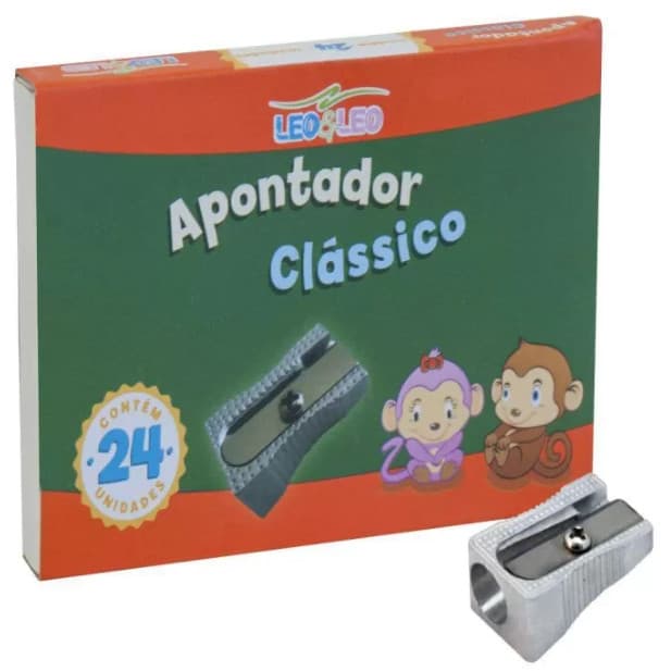 Kit 24 Apontador simples metálico Leo e Leo-24 unidades