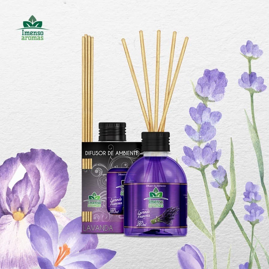 Kit Com 2 Difusores de Aromas Com Varetas Para Ambientes 280ml Aromas Fragâncias Lavanda Perfume