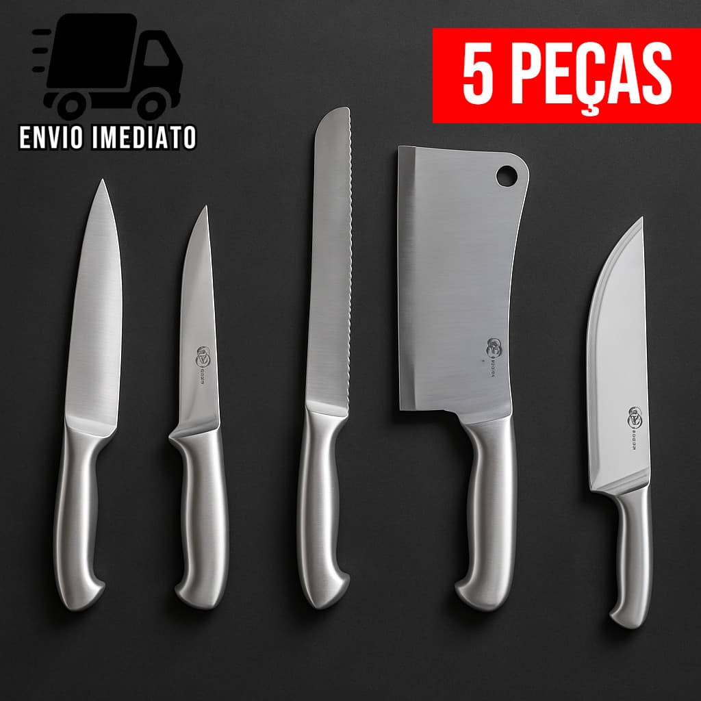 Kit Profissional de Facas para Cozinha Peixeira Desossa Cutelo Pão Aço Inox Alta Qualidade