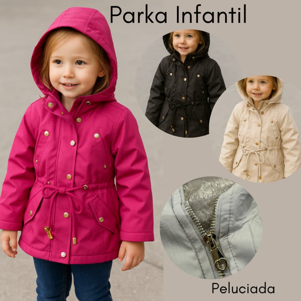 Parka Infantil 4 ao 16 detalhes dourado estilosa e peluciada novidade sv