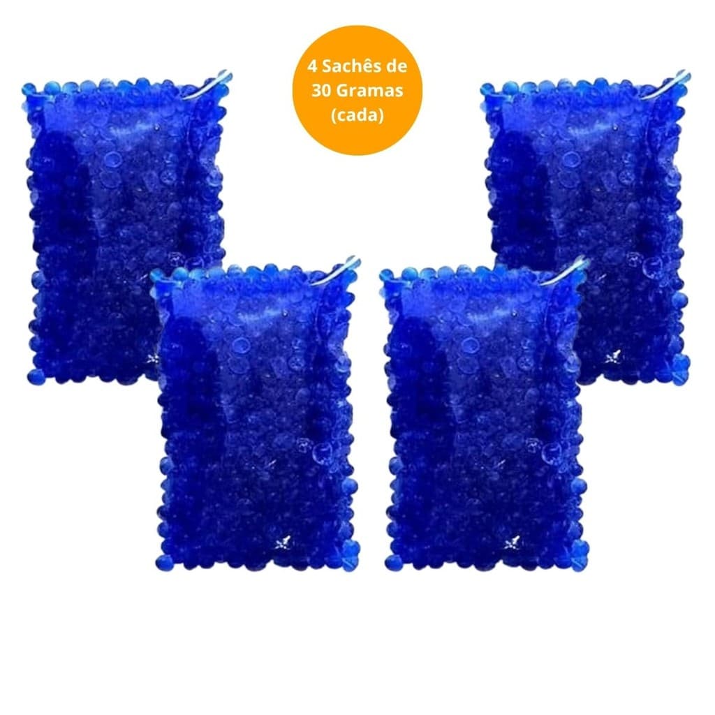 Silica Gel Azul 30g Kit 4 Sachês Desumidificador Aparelho Auditivo Guarda-Roupas Câmera Fotográfica Cola Cílios