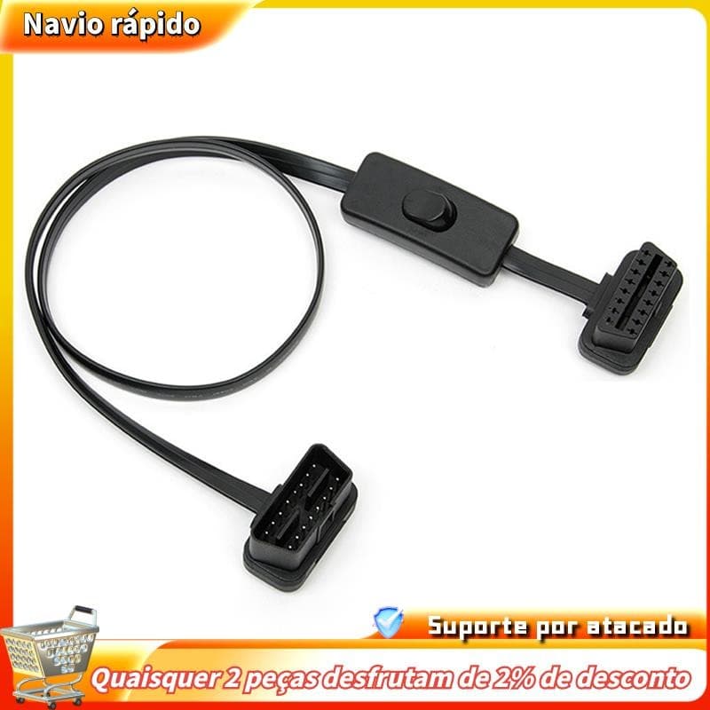 OBD2 Macho Para Fêmea Cabo De Extensão De Diagnóstico De Ângulo Reto 60CM Com Interruptor De Alimentação OBD Switch Ferr
