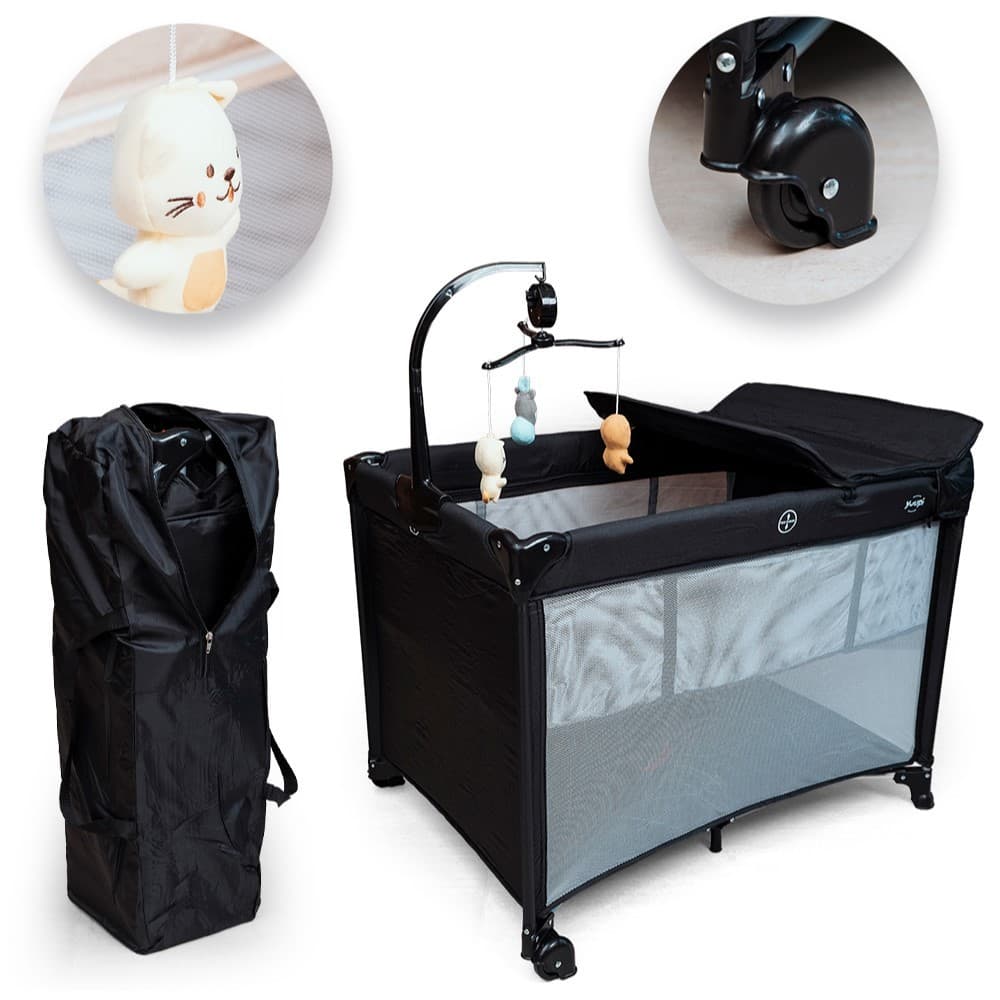 Berço e Cercadinho Portátil com Trocador e Bolsa para Transporte Preto Yuupi