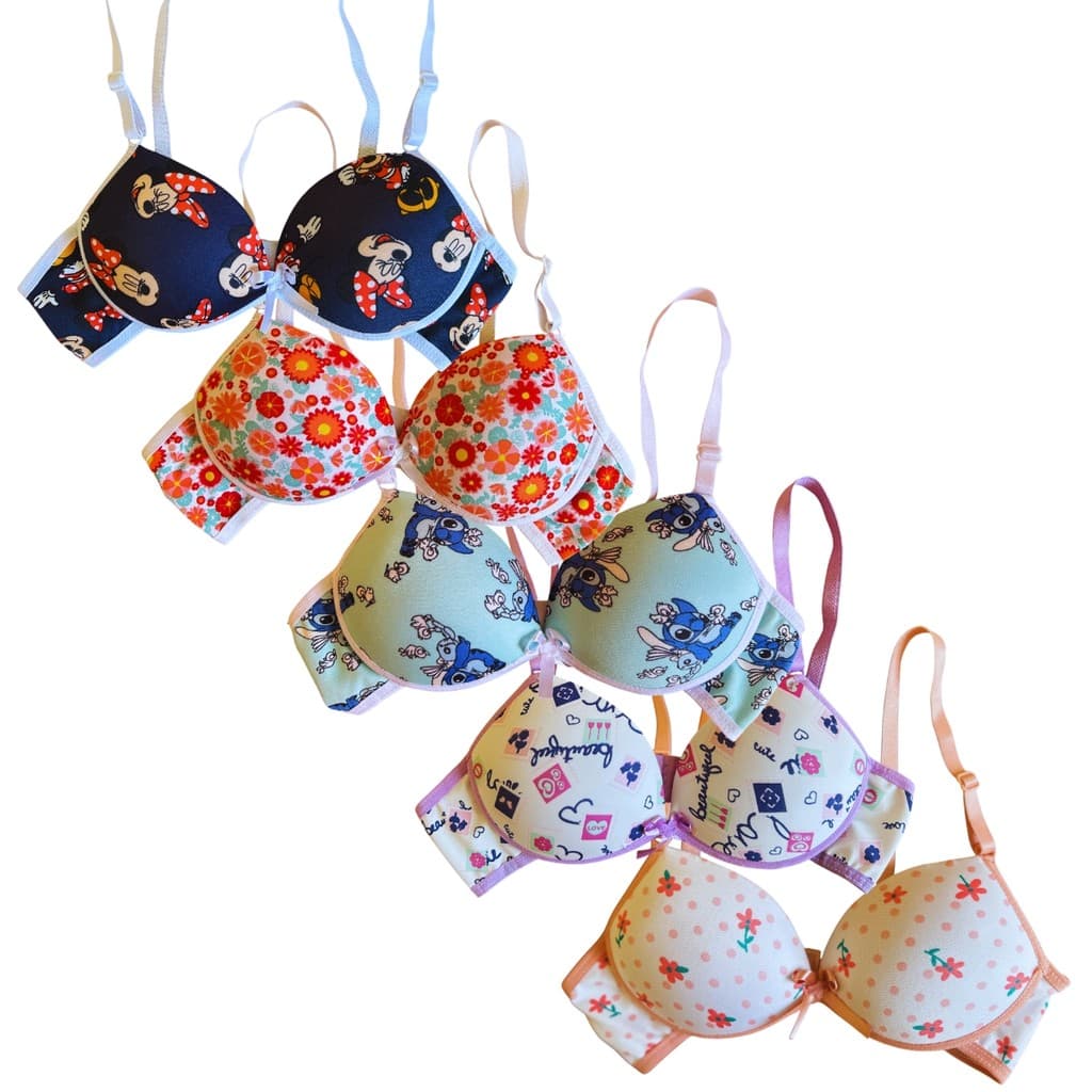 Kit 5 Sutiã 8 a 14 Anos Menina Moça com Bojo Estampado Liso Confortável Infantil Juvenil