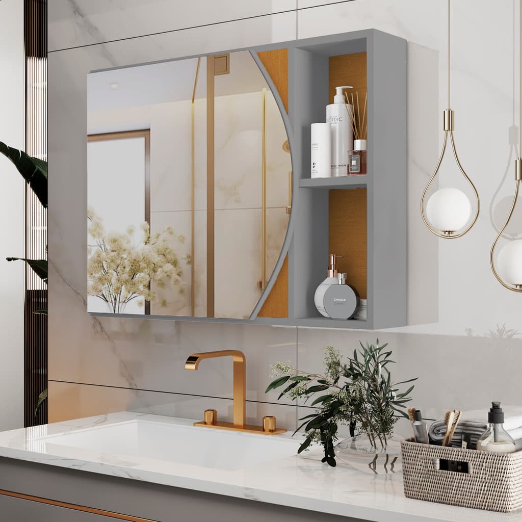Armário De Banheiro Com Espelho E Prateleira Carolina Espelheira Moderno