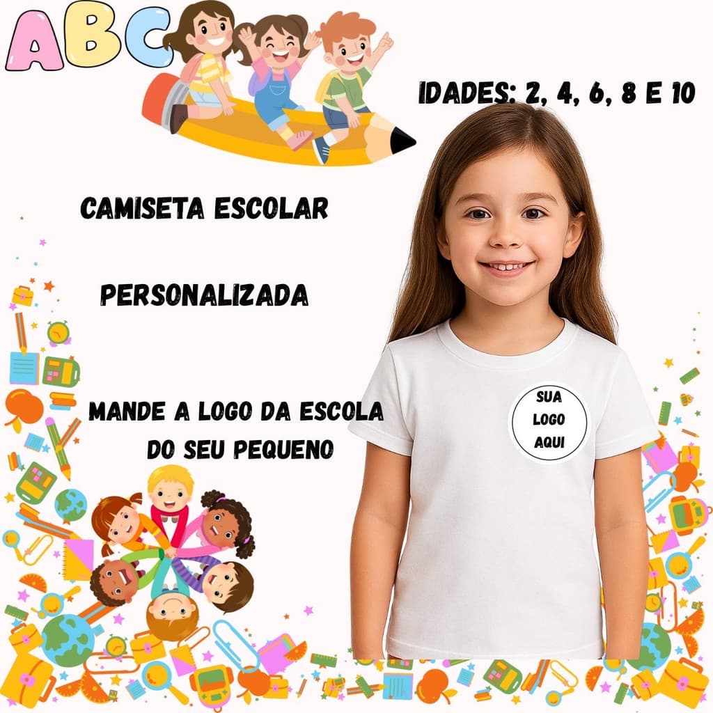 Camiseta Camisa T-shirt Blusa Menina Menino Infantil Escolar Personalizado