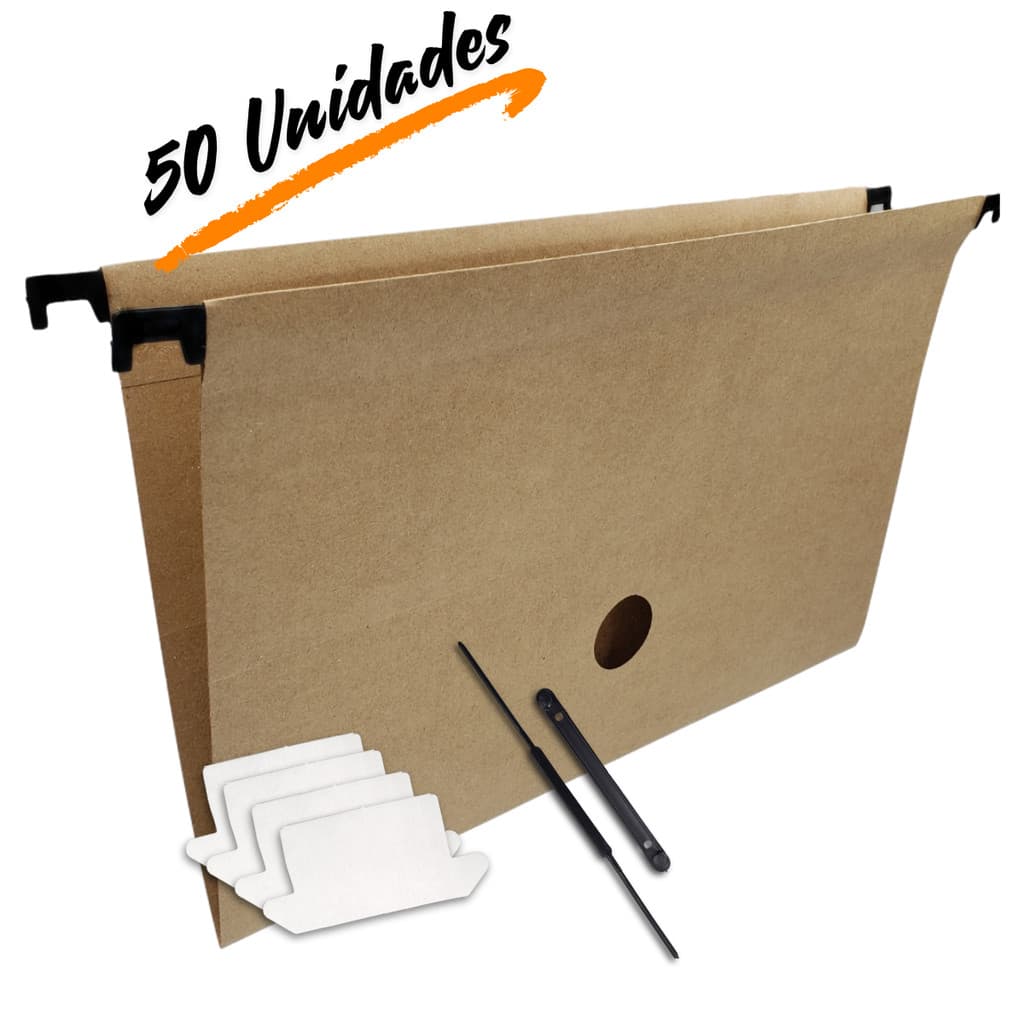 Pasta Suspensa Para Arquivo Kraft Completa 200Gm 50 Unidades Com Acessórios