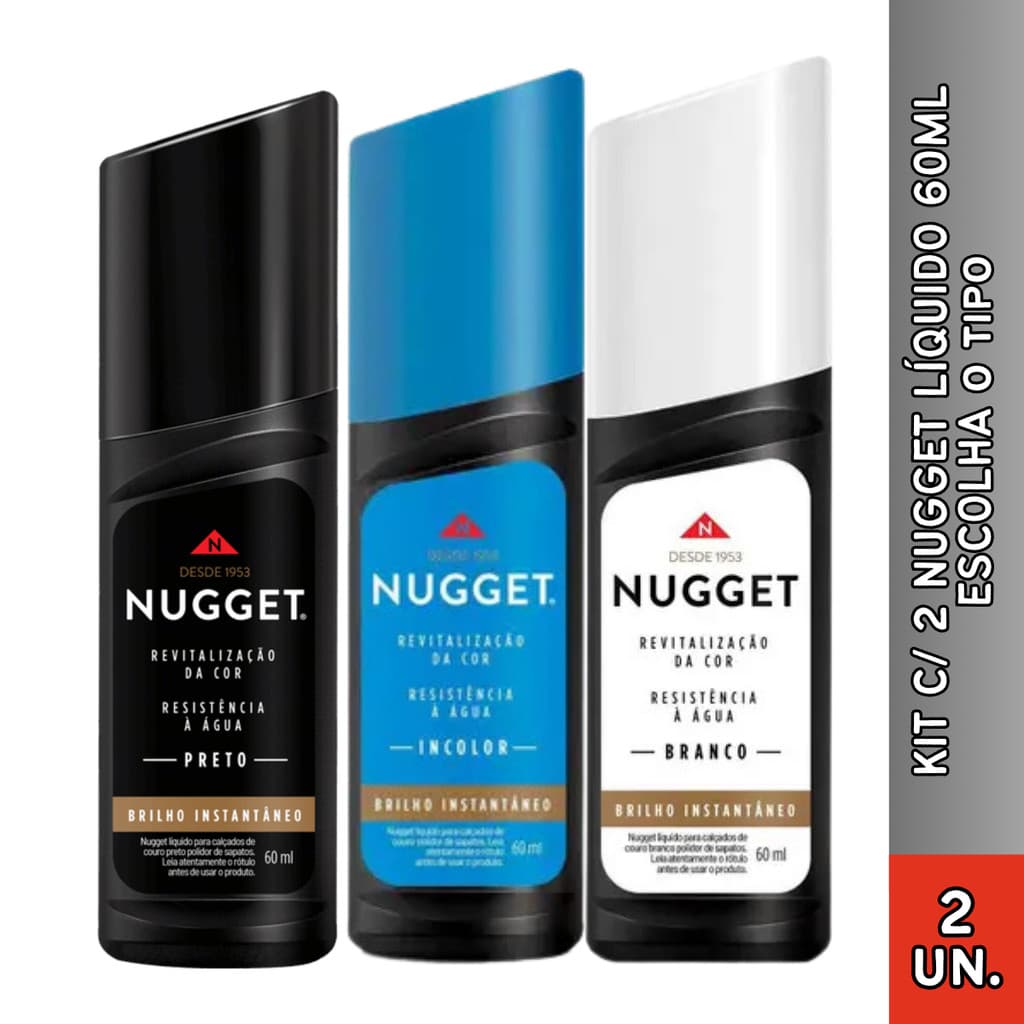 Kit c/ 2 Nugget Líquido Polidor de Sapato 60ml Escolha o Tipo