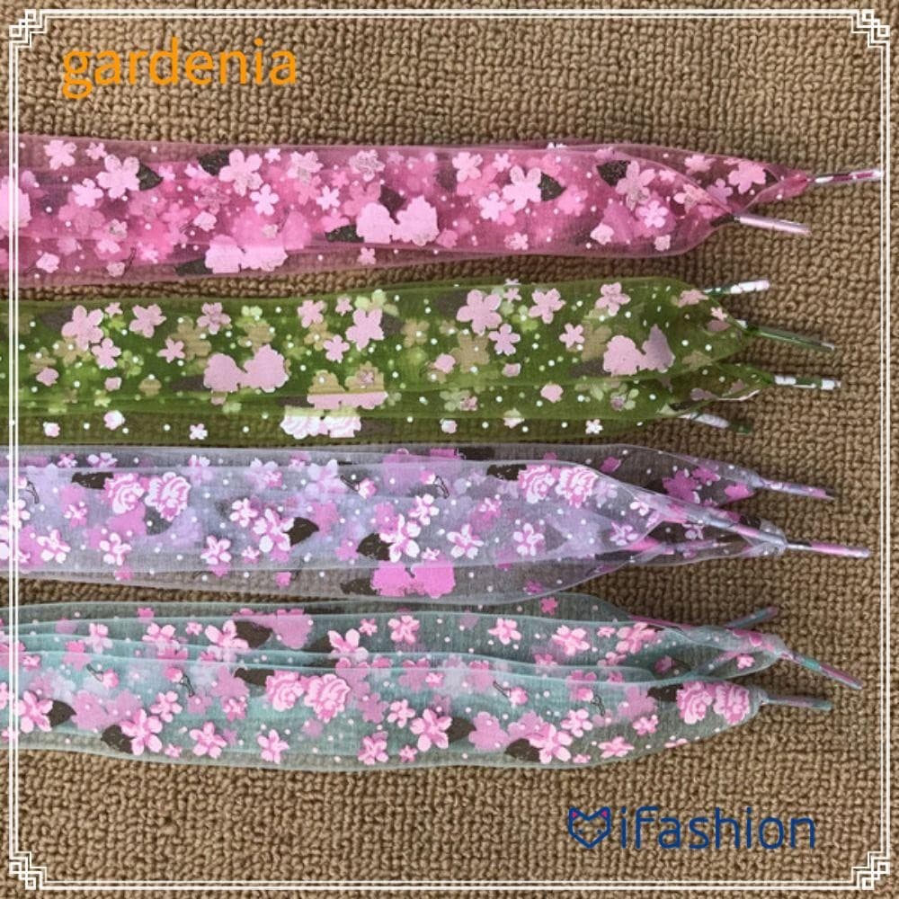 GARDENIA 1 Par De Cadarços De Fio De Neve , Impressão Ultrafinos De Fita De Seda De Cetim