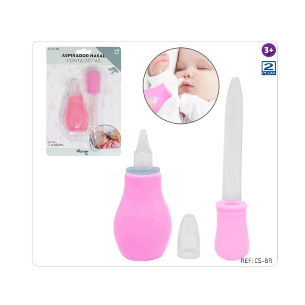 Aspirador Nasal Baby Care Silicone Conta Gotas Rosa Western Cs-8R