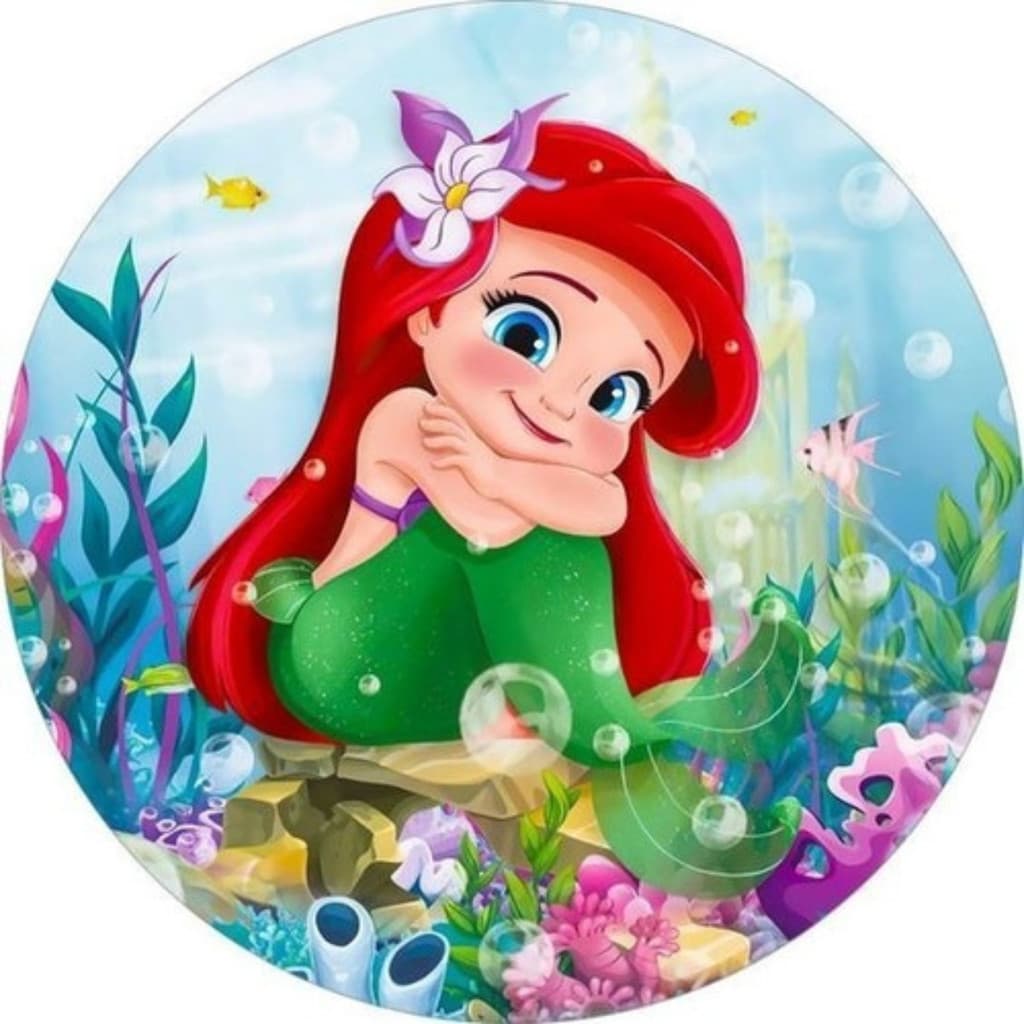 Capa Painel Redondo Elastico Vestimento Fácil Tamanho 50x50cm Tema Sereia Colorida Fofa 