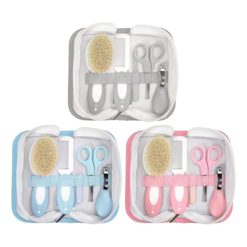 Kit Higiene Cuidados do Bebê Com Cerdas Naturais e  Estojo 6 peças-Pimpolho