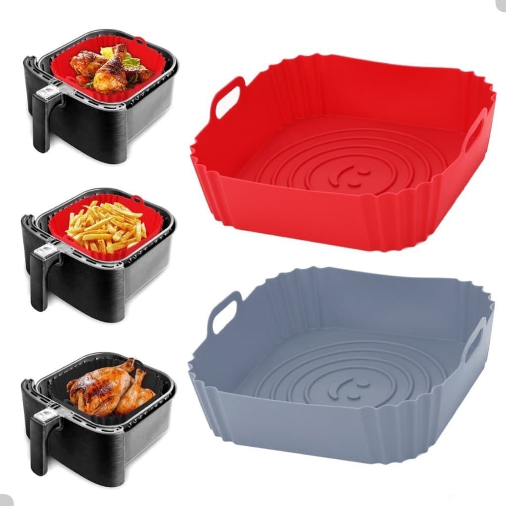 Kit  Formas de Silicone Quadrada 16x16 cm Assadeira Air Fryer e Forno Forma para Fritadeira Elétrica com Alça