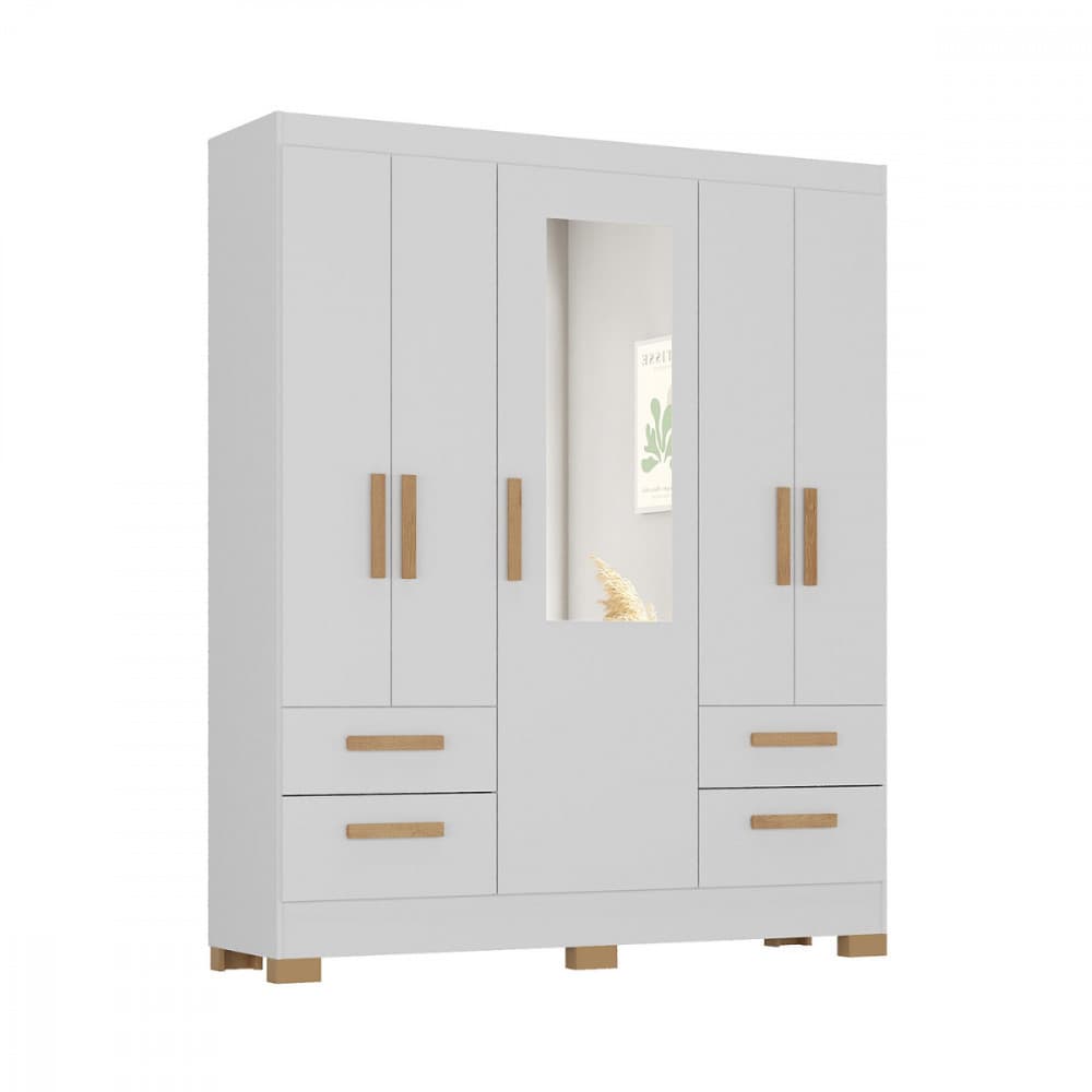 Guarda Roupa de Casal Vitoria 5 Portas 4 Gavetas Branco Atualle