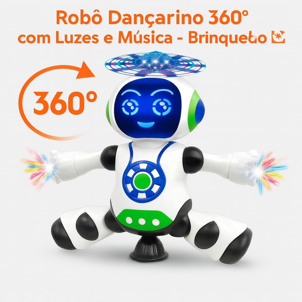 Robô Dançarino Brinquedo Musical Infantil com Luzes 3D, Sons, Gira 360°, Dança e Emite Luz