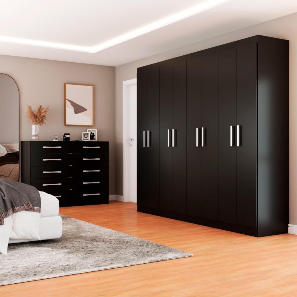 Guarda-Roupa Casal Ele e Ela 8 Portas 8 Prateleiras e Cômoda 10 Gavetas