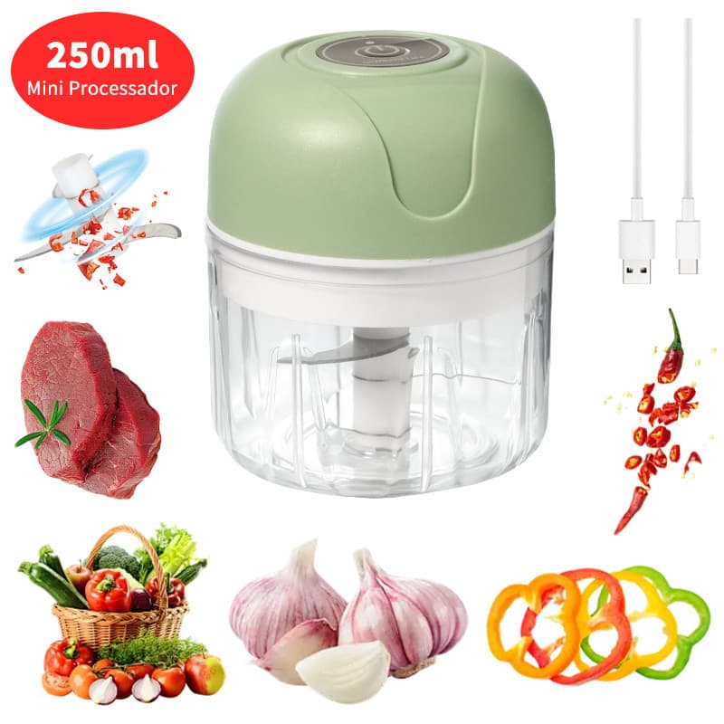 Mini Processador Elétrico Moedor Carne Vegetais Alho Fruta - USB 250ml Moedor 45W