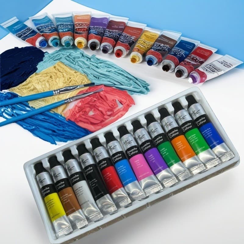 Tinta Acrílica/Oleo/Aquarela/Gouache Profissional-Kit 12 Cores Vibrantes em Bisnaga 6ml