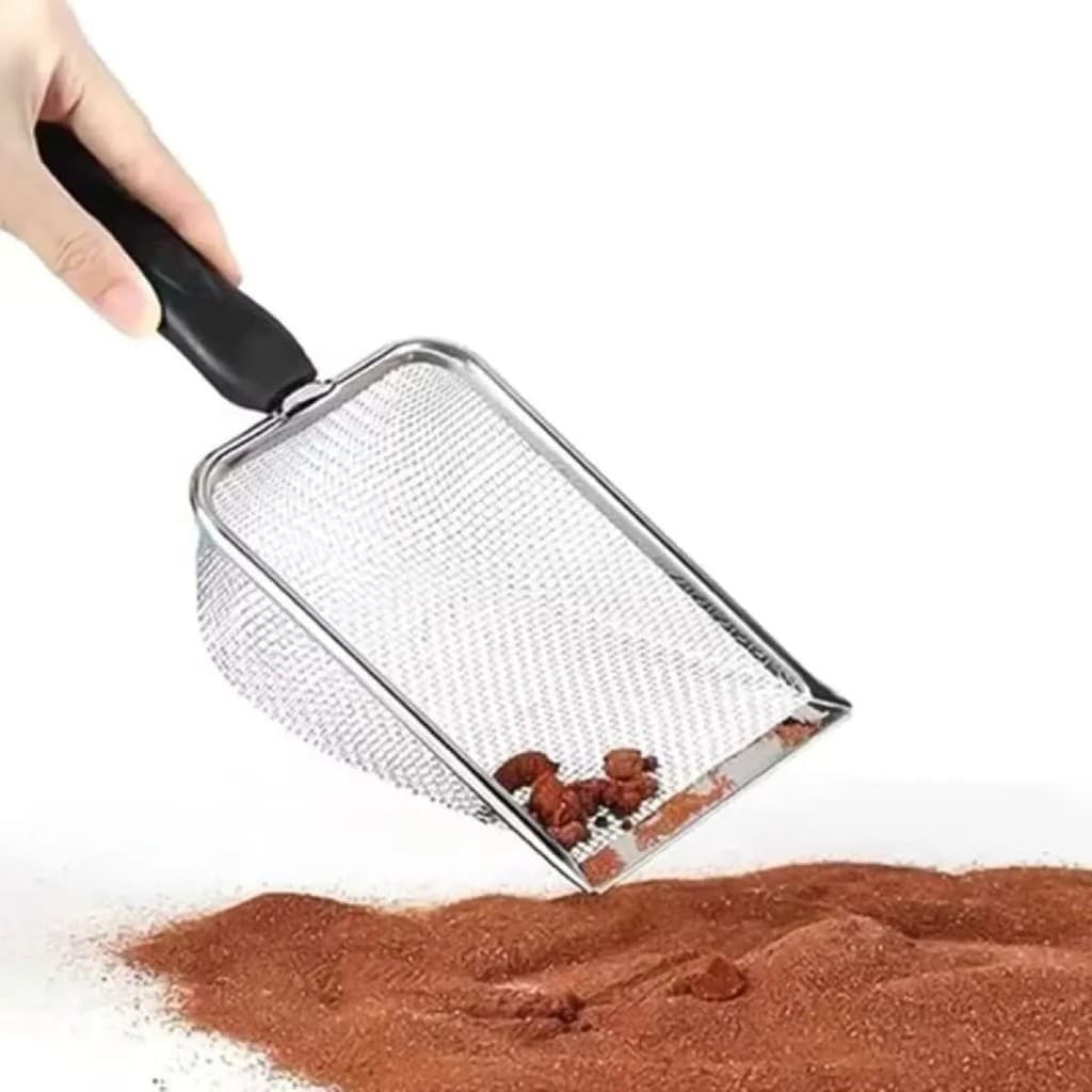 Pá Peneira de Areia Coletora Higiênica Pet Gato Cachorro Lagarto Aço Inox - Areia Colher Varinha
