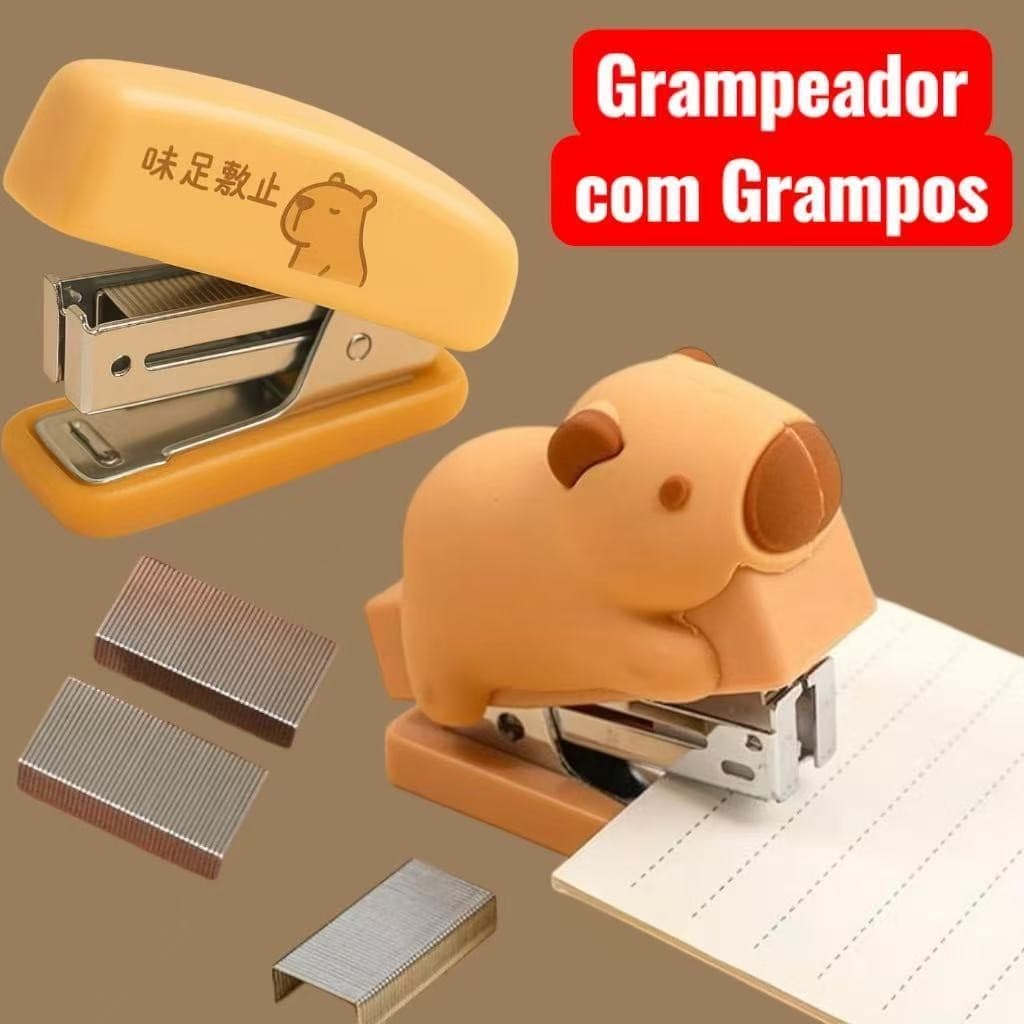 Mini Grampeador Capivara Com Capacidade Para 20 Folhas Acompanha 400 Grampos 24/6 Ou 26/6