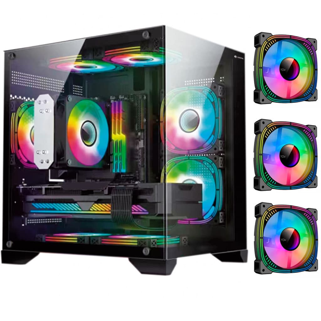 Gabinete Gamer Mini Tower Aquário com 3 Fans RGB GB1795