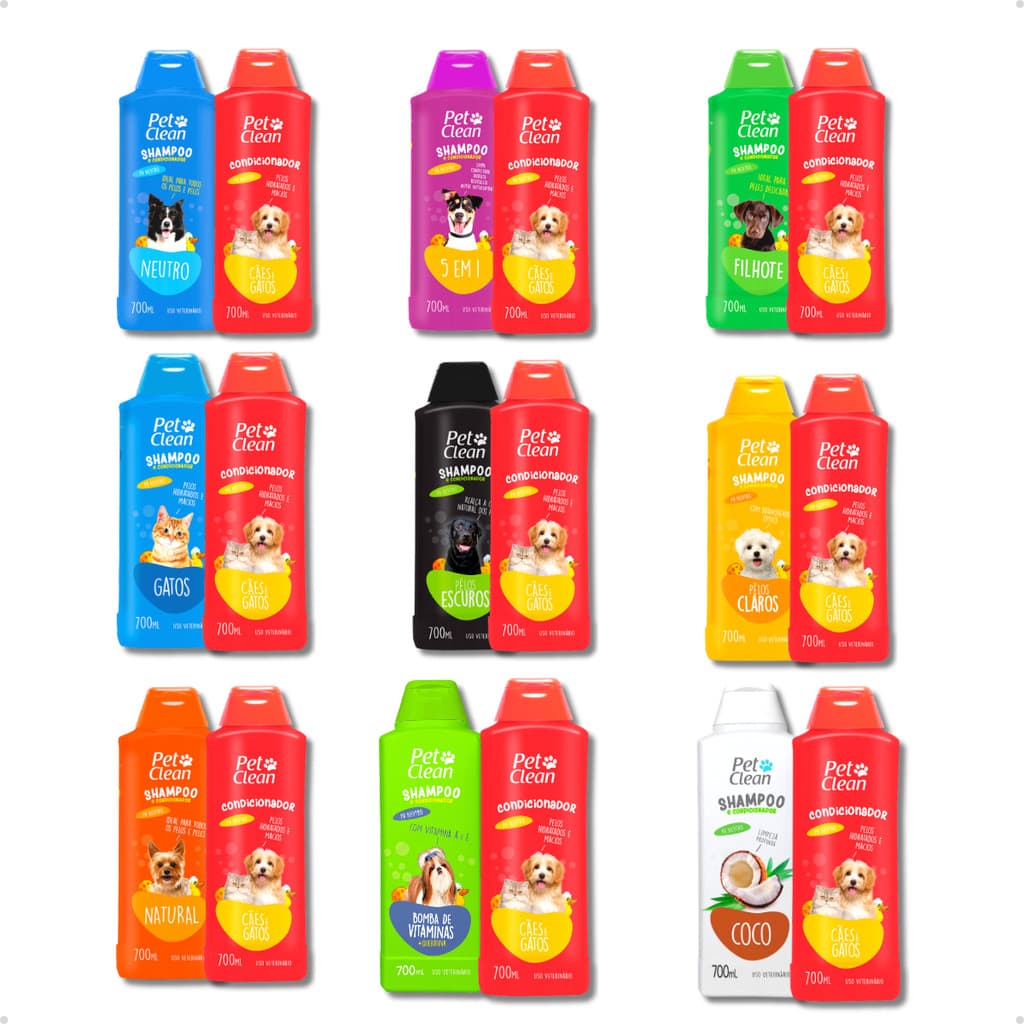 Kit Banho Shampoo Pet Shop + Creme Condicionador de Pelos para Cachorro e Gato Pet Clean