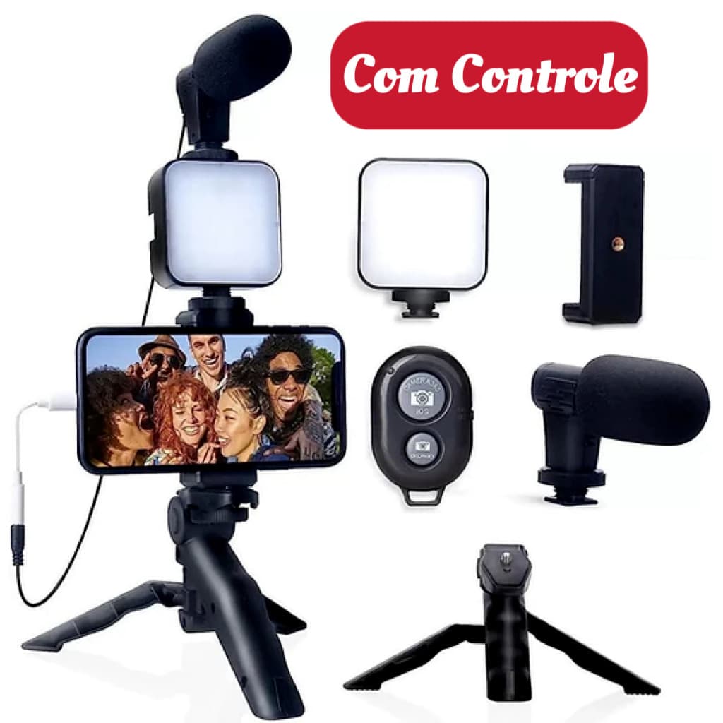 Tripé Estabilizador de Mão kit 5 em 1 gimbal Microfone Celular Gravação De Vídeo-yumi