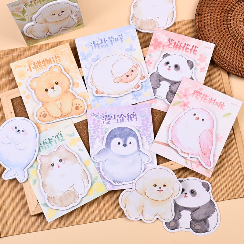 30 Folhas De Notas Adesivas Série De Animais De Estimação Fofos Bloco Portátil Para Estudantes