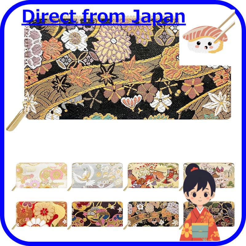 [leo&aoi] Nishijin-ori Long Wallet - Round Zipper Wallet with Card Slots and Coin Pocket
