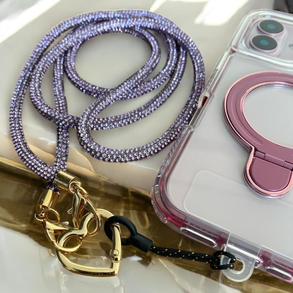 Cordão de Celular de Luxo com Strass  | Alça com Coração Dourado !