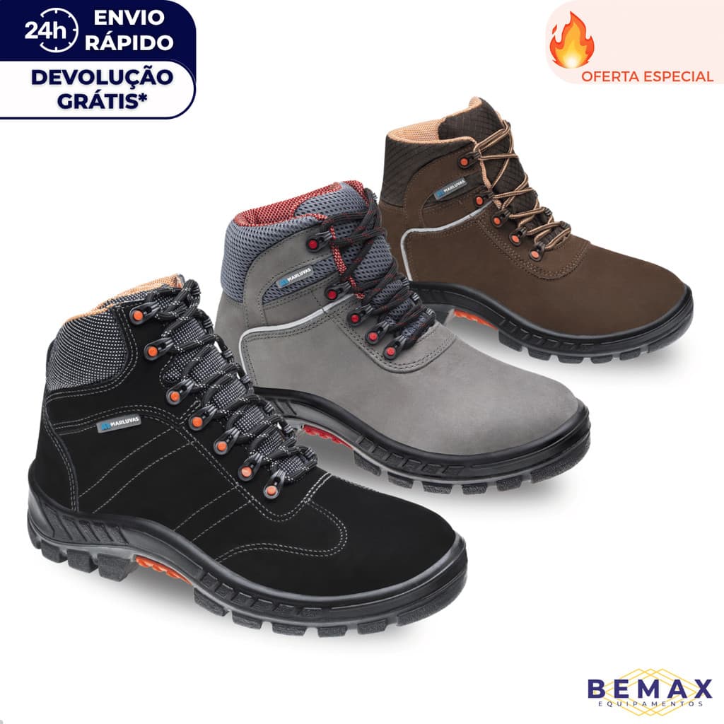 Bota de Segurança Marluvas Botina Premier 75bpr29 Bico PVC Nobuck Epi Obra Engenheiro