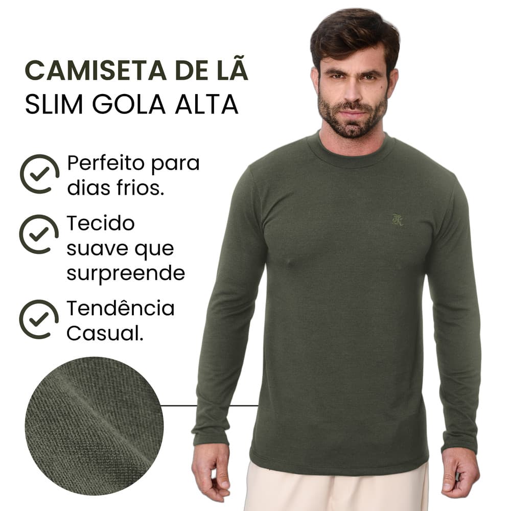 Camiseta De Lã Quentinha Masculina Slim Gola Alta