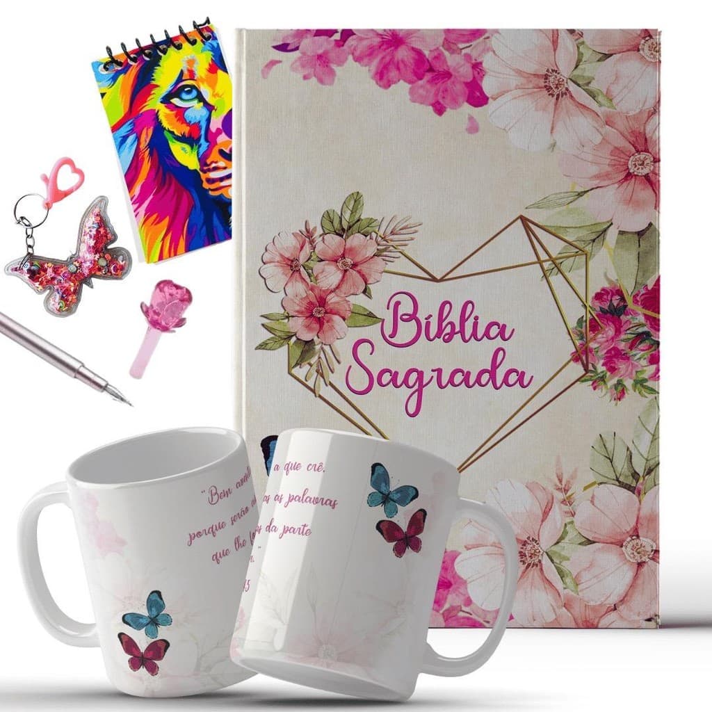 Kit Biblia Sagrada + Caneca + Caneta Chaveiro e Caderneta