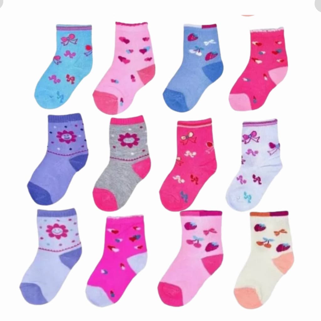 Kit 6 e 12 Pares de Meia Infantil Feminina Estampada